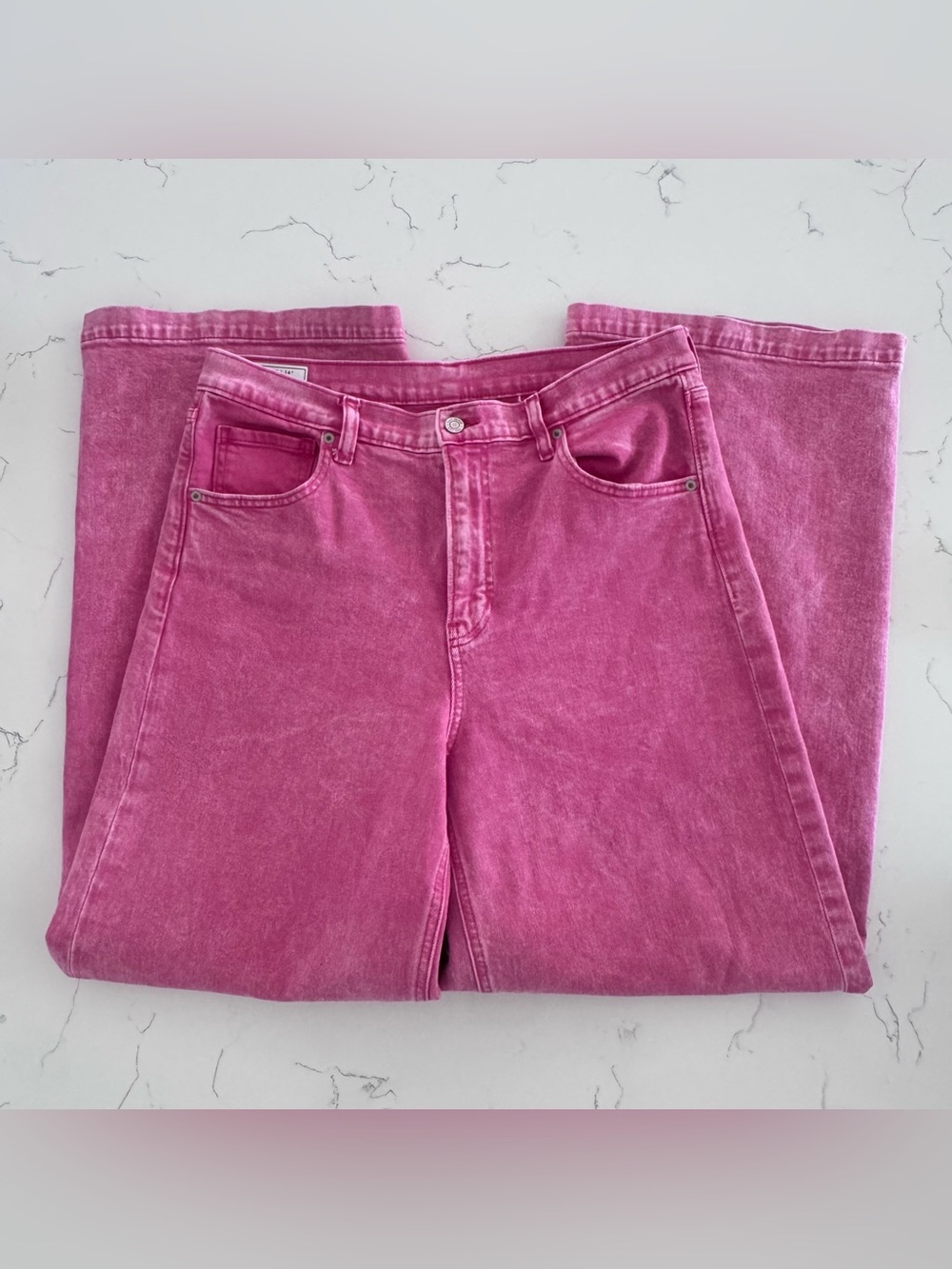 Gap High Rise Stride Ankle Jeans 32/14 Tall Pink Wide Leg Acid Wash Streetwear - Picture 3 of 9